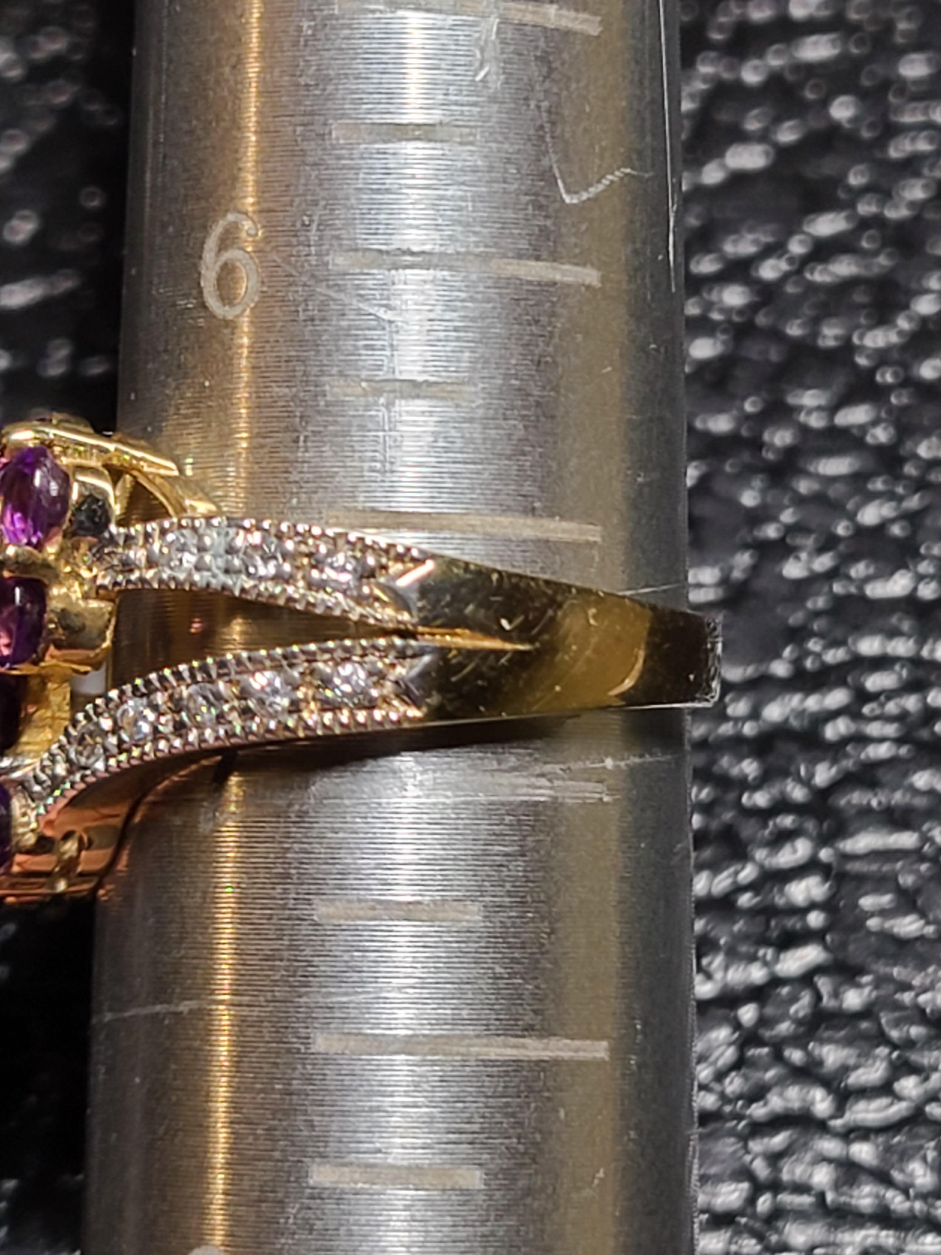 Women's 14k Yellow Gold Floral Design Amethyst Ring with Diamond Accents