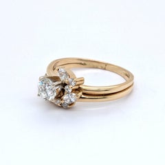 14k Yellow Gold Floral Engagement Ring with Wrap Around Band & Natural Diamonds