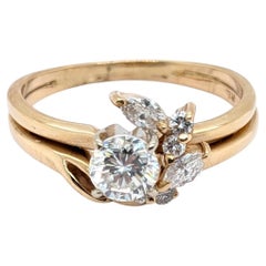 14k Yellow Gold Floral Engagement Ring with Wrap Around Band & Natural Diamonds