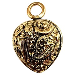 14K Yellow Gold Floral Heart Mourning Locket #22363