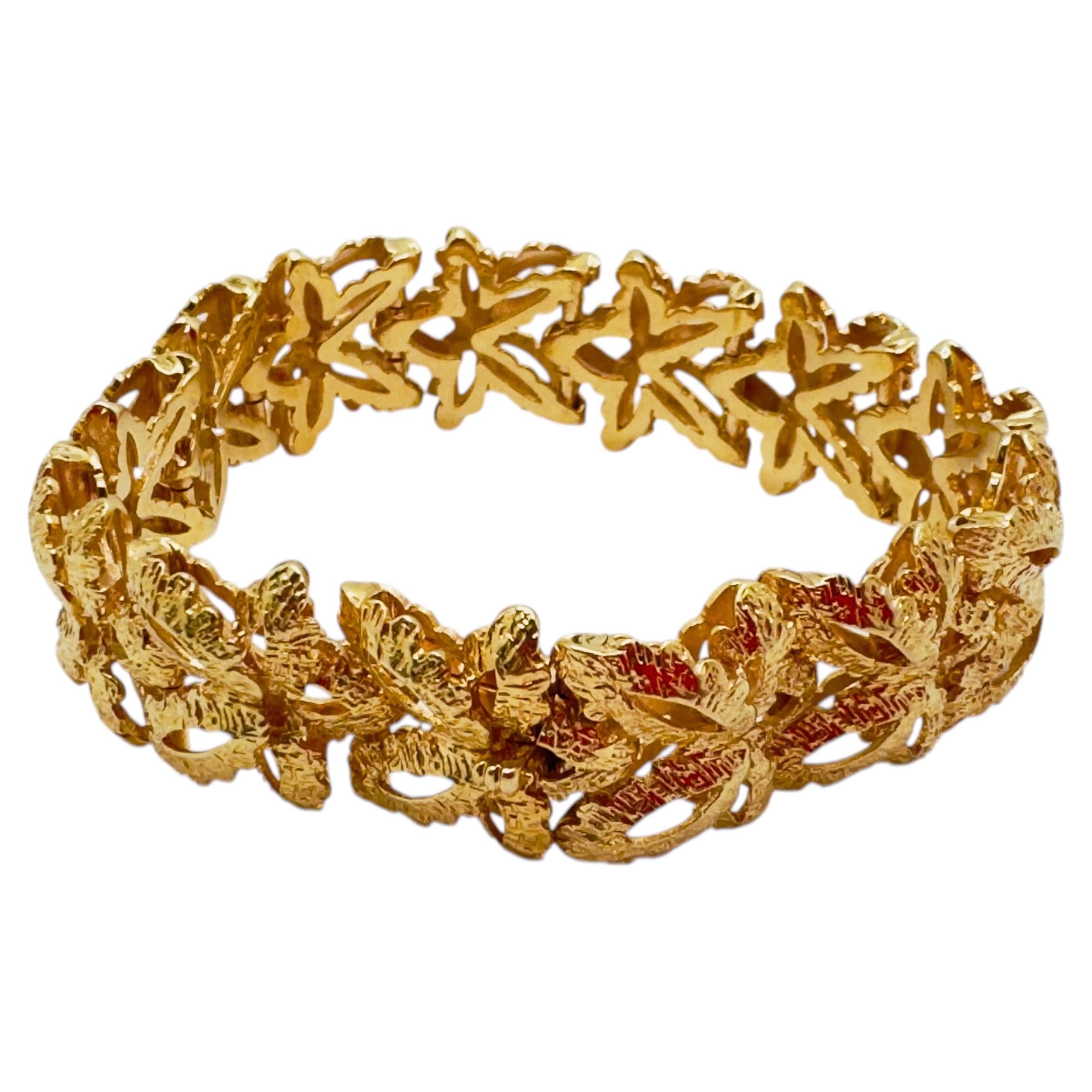 Elegant 14K Yellow Gold Floral Link Bracelet, 7.5 Inches, 58.7g