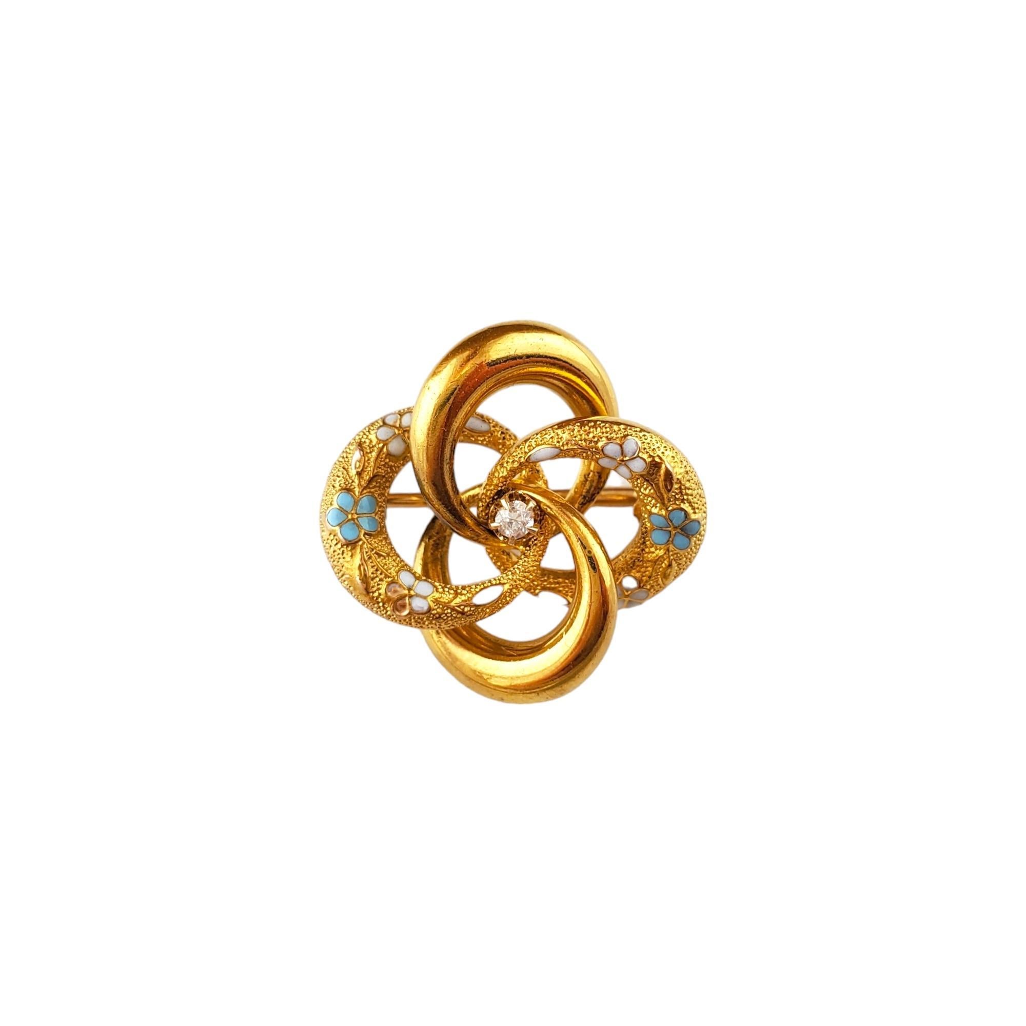 Vintage 14K Yellow Gold Floral Pin with Diamond and Enamel - 

This floral pin is intricately designed with beautiful petals and is a botanical addition to any outfit. 

Old Mine Diamond approx. .02cts,  SI1 clarity, G color

Weight: 2.0 dwt/ 3.2