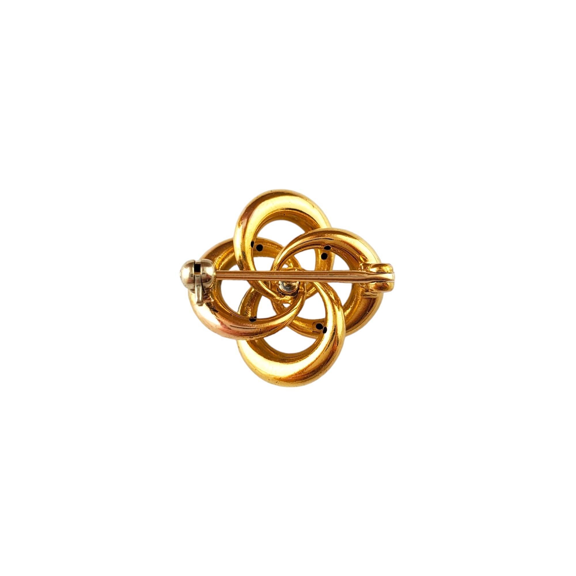 Round Cut 14K Yellow Gold Floral Pin with Diamond and Enamel #16300 For Sale
