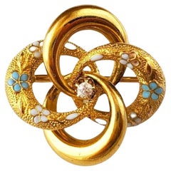 14K Yellow Gold Floral Pin with Diamond and Enamel #16300