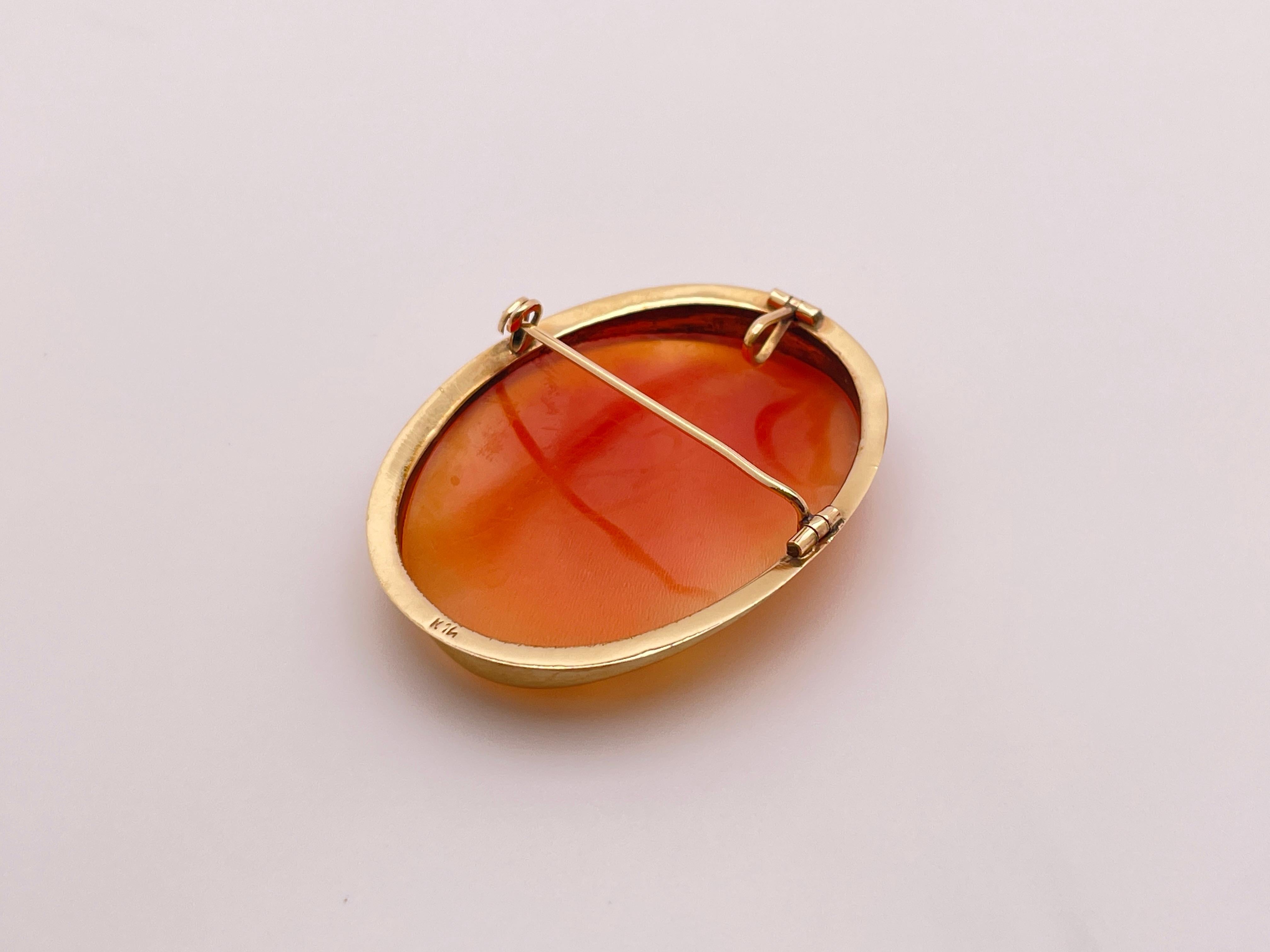 14K Yellow Gold Floral Shell Cameo Pendant Brooch Pin en venta 1