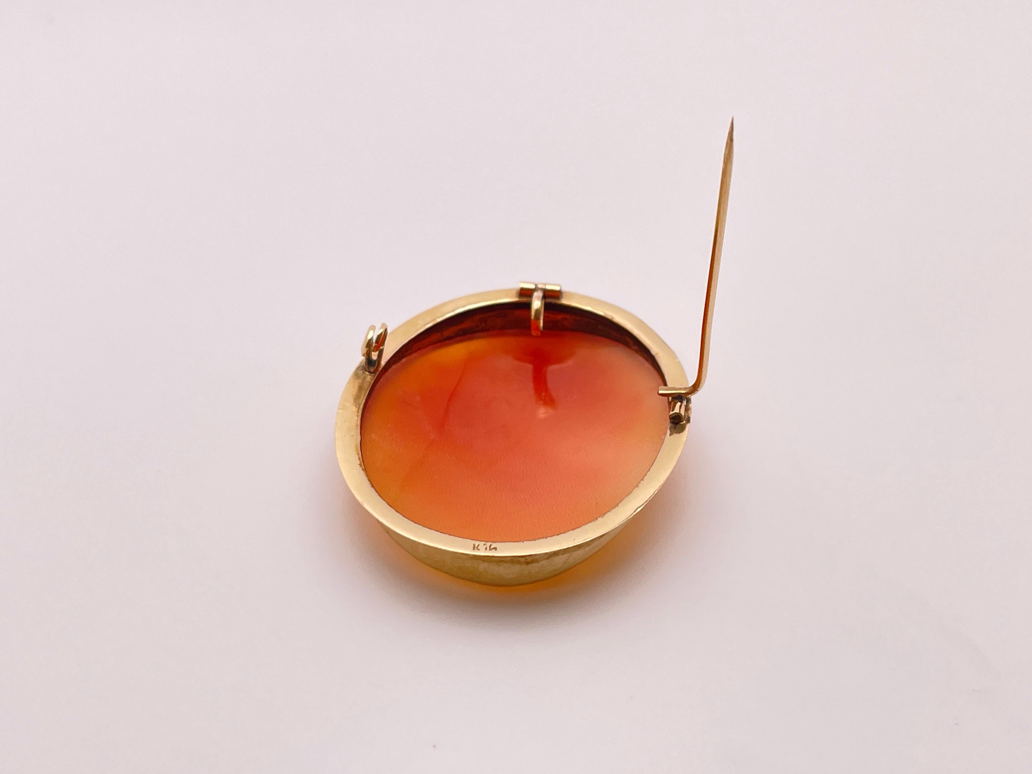 14K Yellow Gold Floral Shell Cameo Pendant Brooch Pin en venta 2