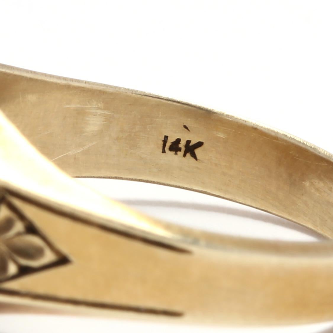 Women's or Men's 14 Karat Yellow Gold Floral Signet Ring