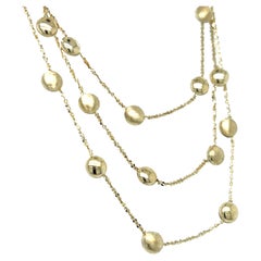 14k Yellow Gold Florentine Finish Triple Strand Bead Necklace