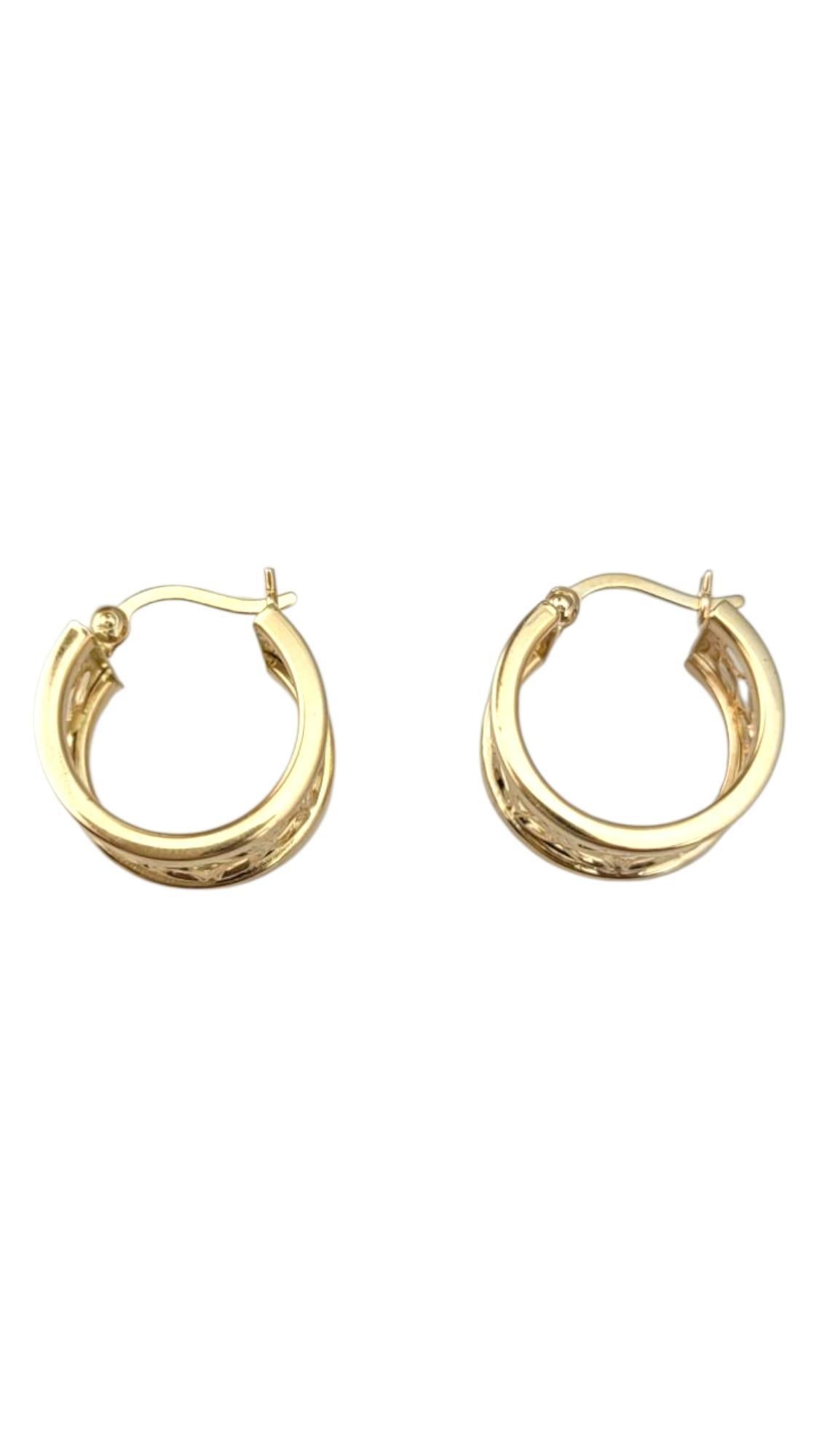14K Yellow Gold Flower Band Hoop Earrings #21705 in vendita 2