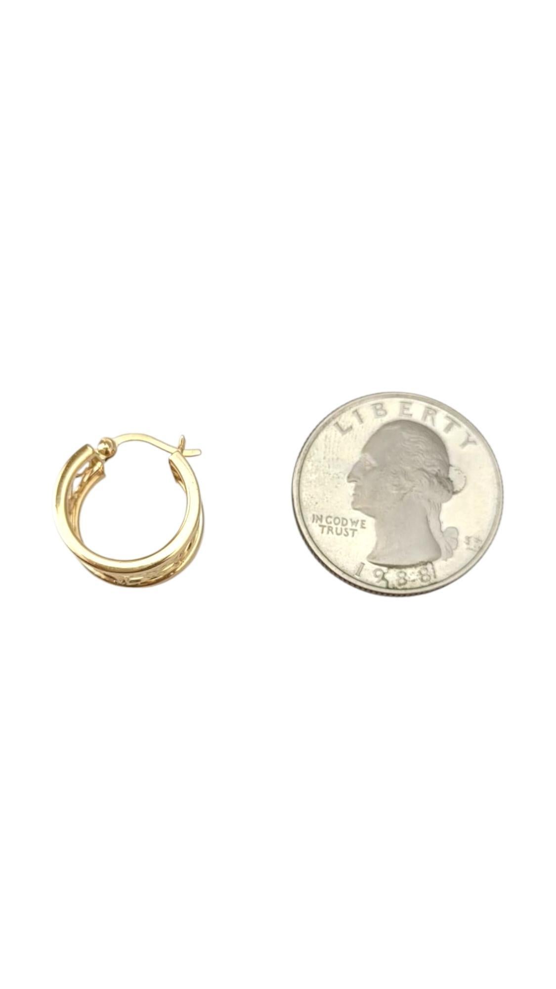 14K Yellow Gold Flower Band Hoop Earrings #21705 in vendita 5