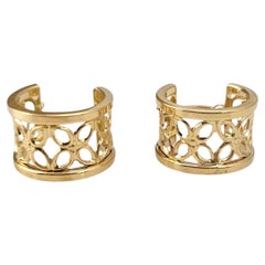14K Yellow Gold Flower Band Hoop Earrings #21705