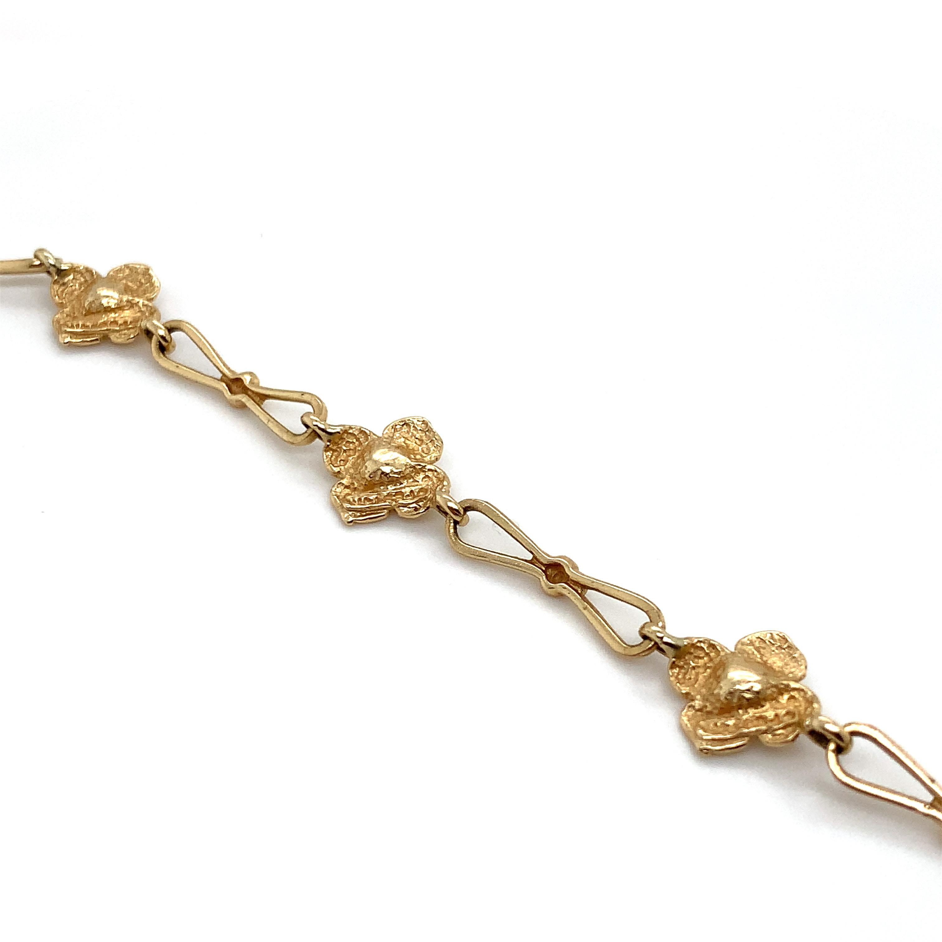 14K Yellow Gold Flower Bracelet with White Pearls 7.25
