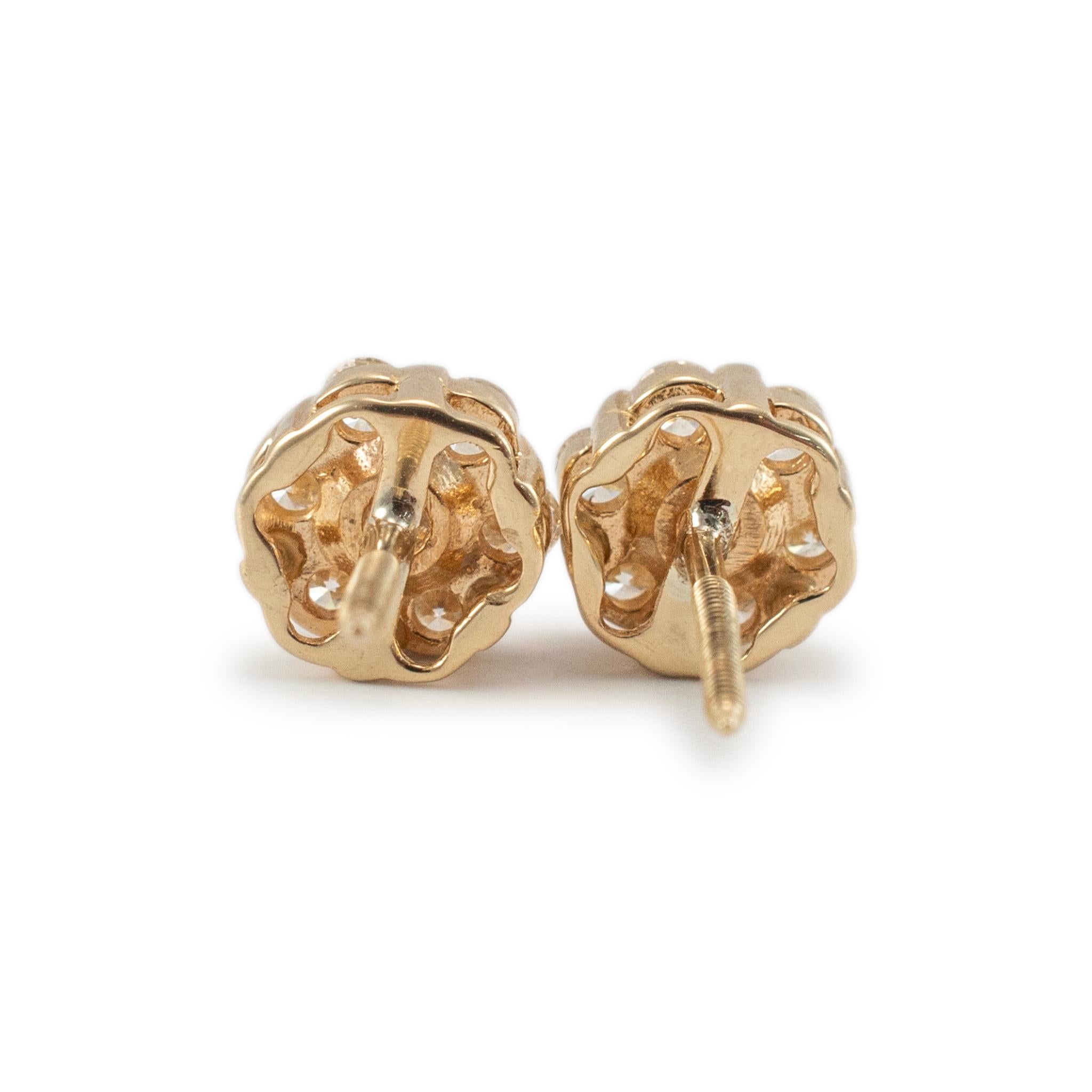 14K Gelbgold Blumen-Cluster-Diamant-Ohrstecker im Zustand „Hervorragend“ in Houston, TX