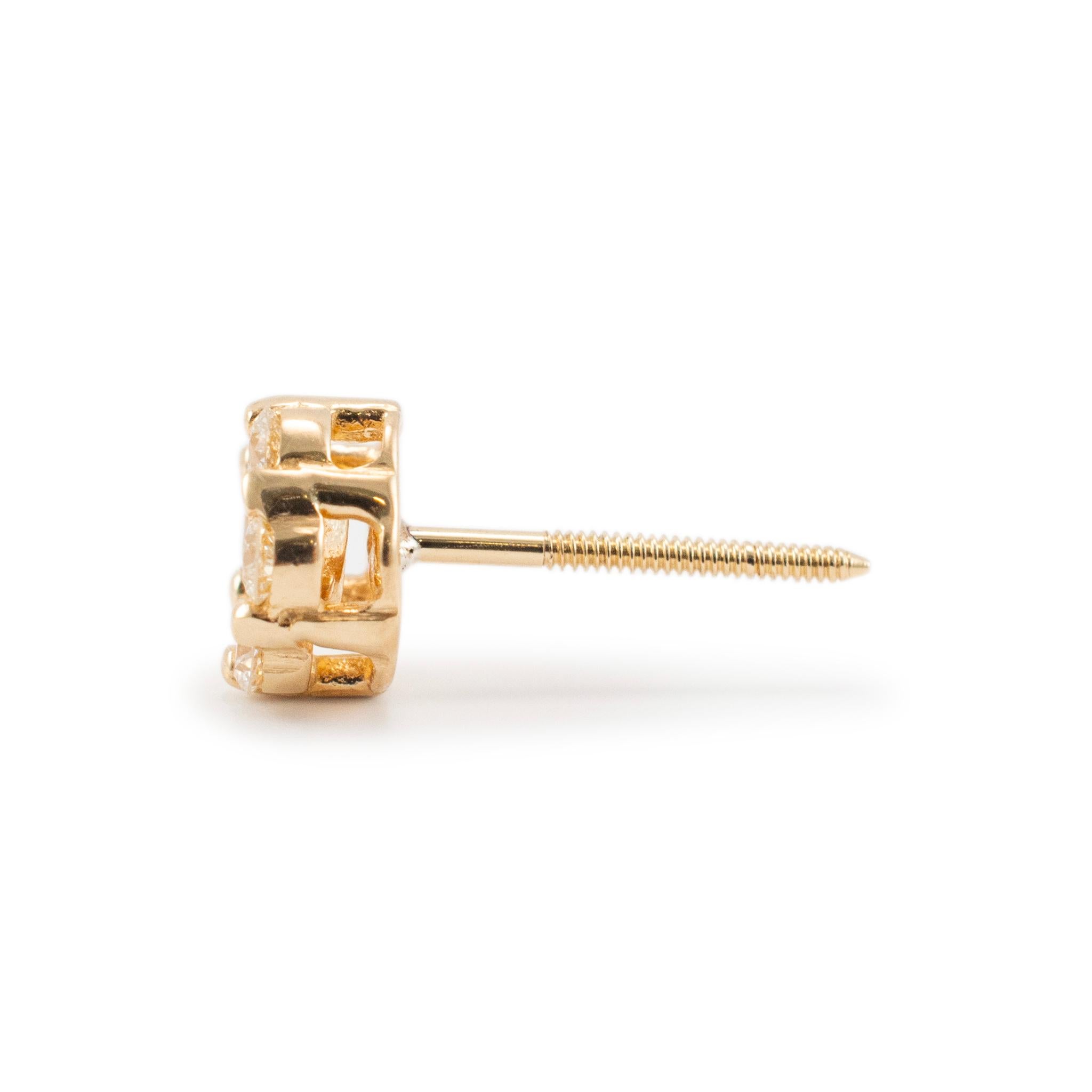 14K Gelbgold Blumen-Cluster-Diamant-Ohrstecker für Damen oder Herren