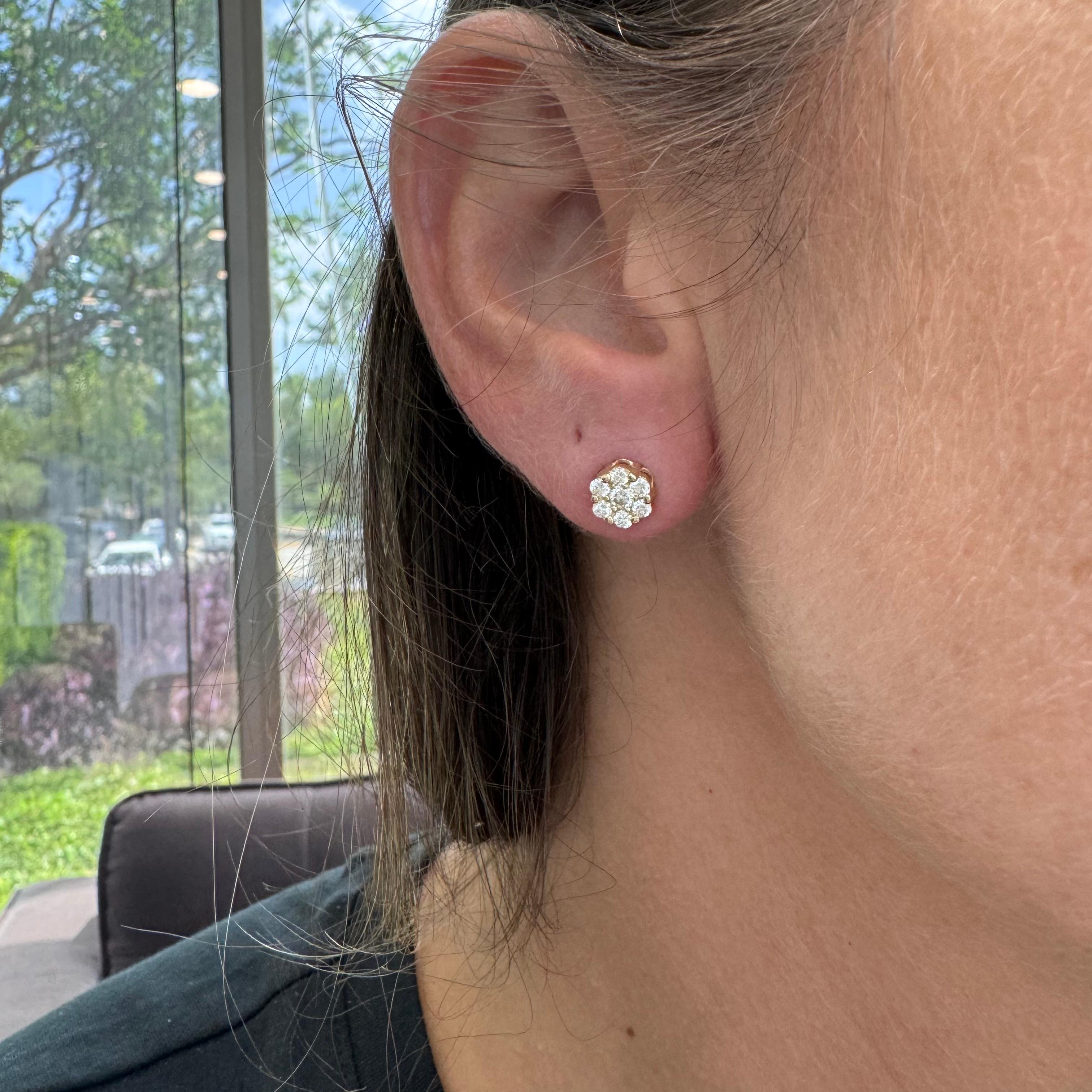 14K Gelbgold Blumen-Cluster-Diamant-Ohrstecker 2