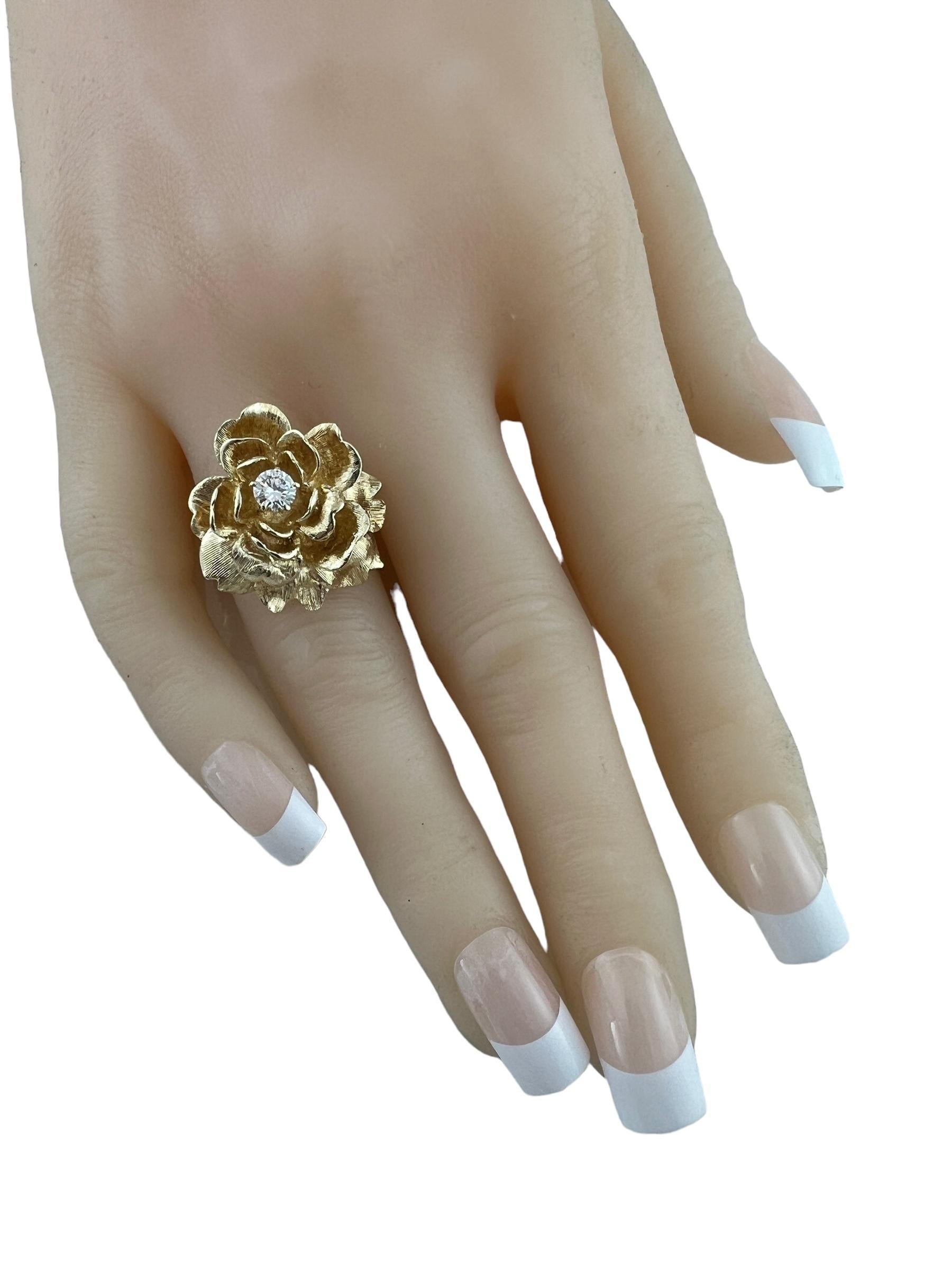 14K Yellow Gold Flower Cocktail Ring with Center Diamond #16577 5