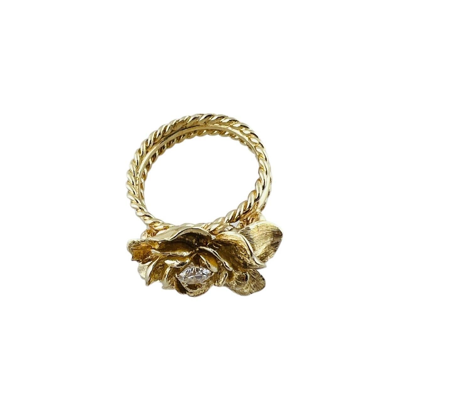 Brilliant Cut 14K Yellow Gold Flower Cocktail Ring with Center Diamond #16577