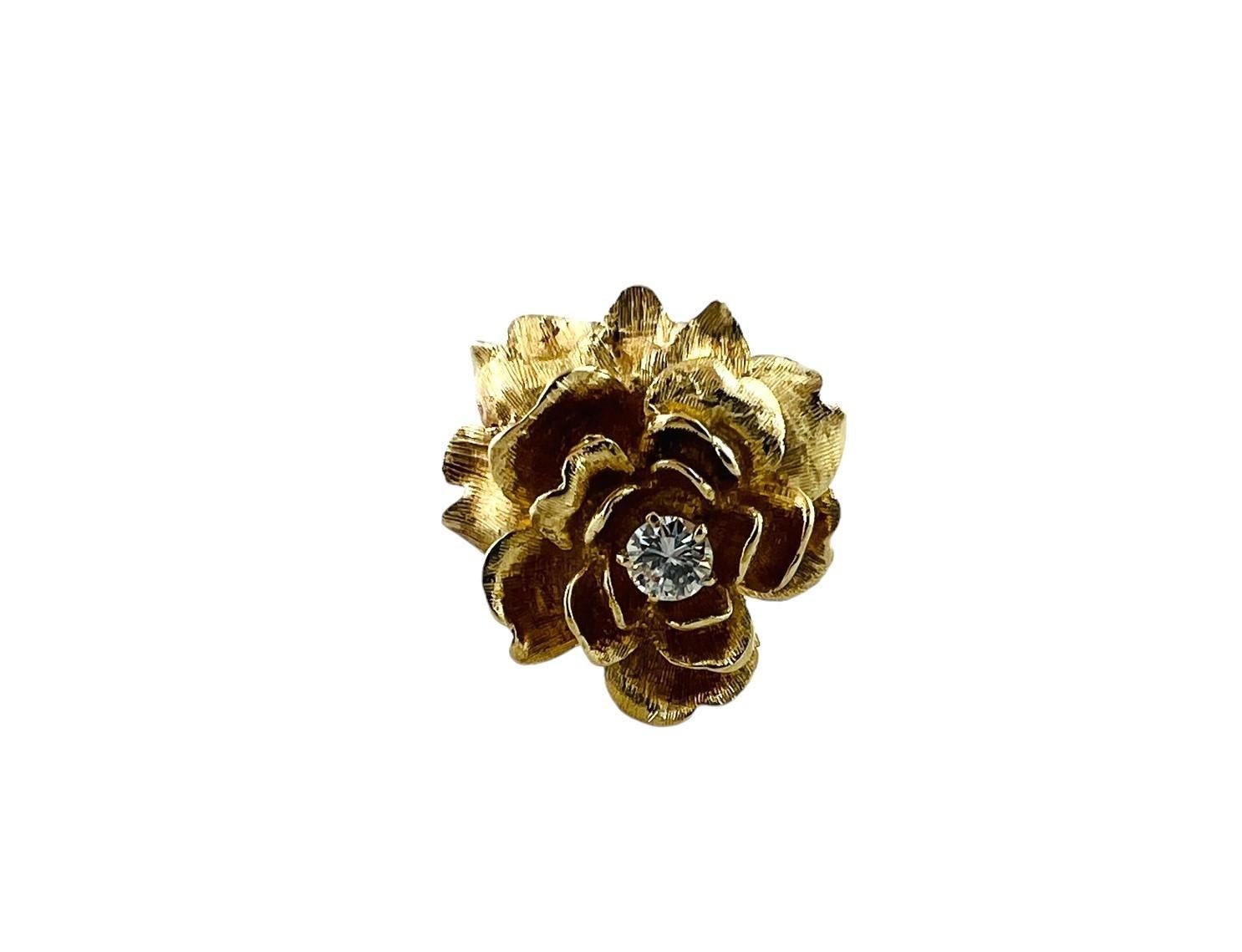 14K Yellow Gold Flower Cocktail Ring with Center Diamond #16577 2