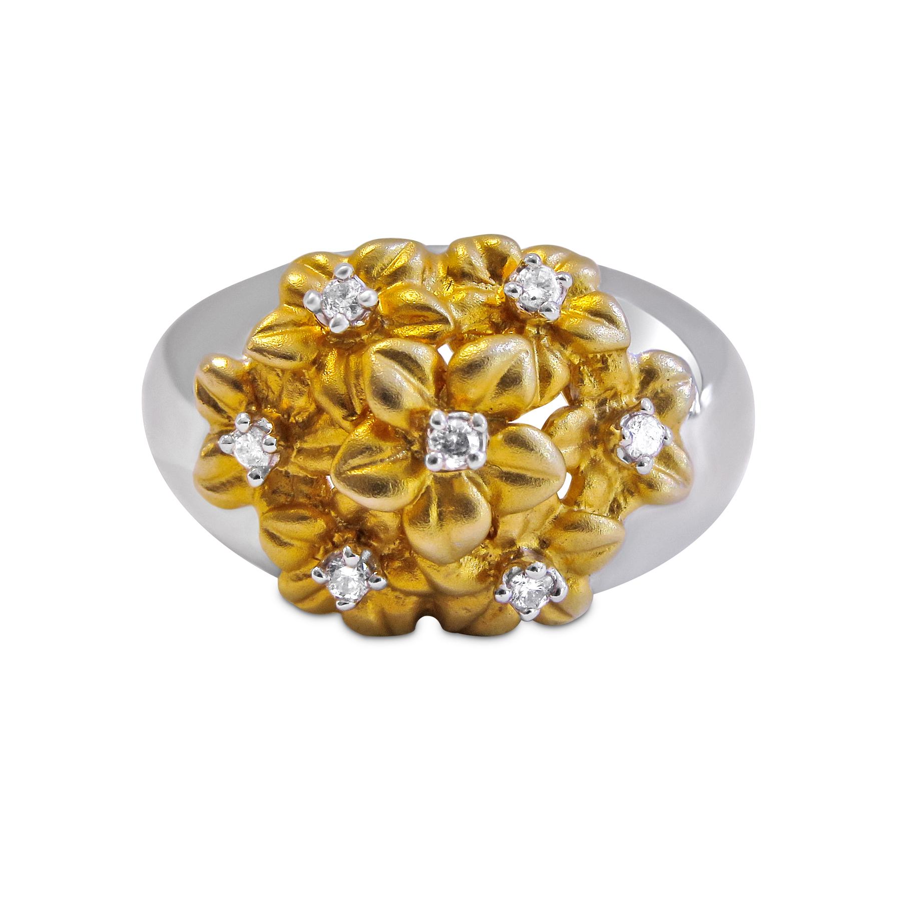 14k Yellow and White Gold 
Weight= 5.3gr 
Size= 7 (We offer complementary  resizing upon request ) 
Diamond= ./10 ct total 