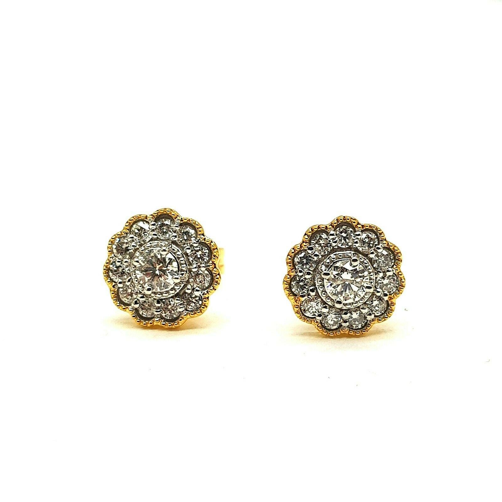 Artisan 14 Karat Yellow Gold Flower Earring and Pendant Diamonds Approximate 1.00 Carat