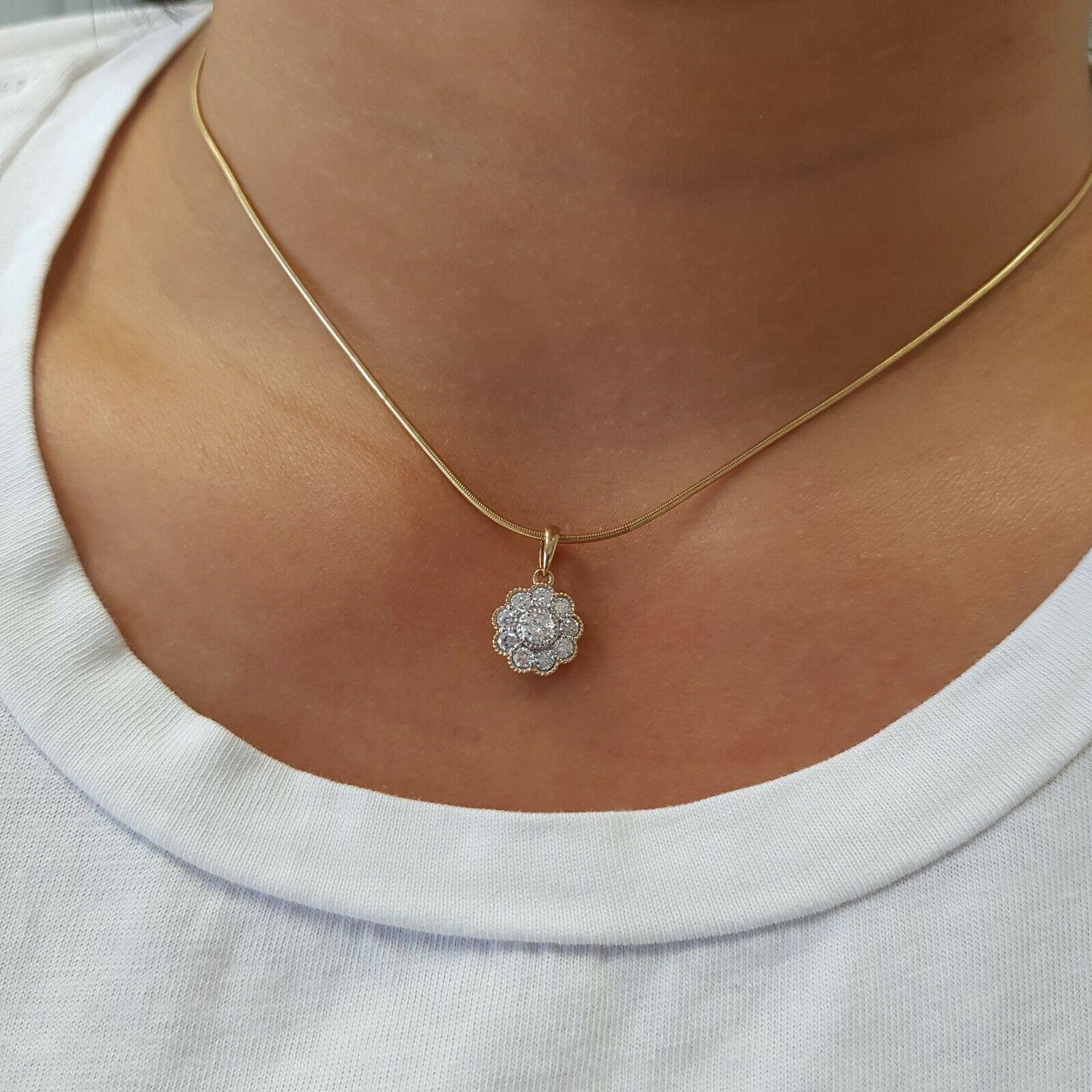 14 Karat Yellow Gold Flower Earring and Pendant Diamonds Approximate 1.00 Carat 2