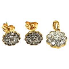14 Karat Yellow Gold Flower Earring and Pendant Diamonds Approximate 1.00 Carat