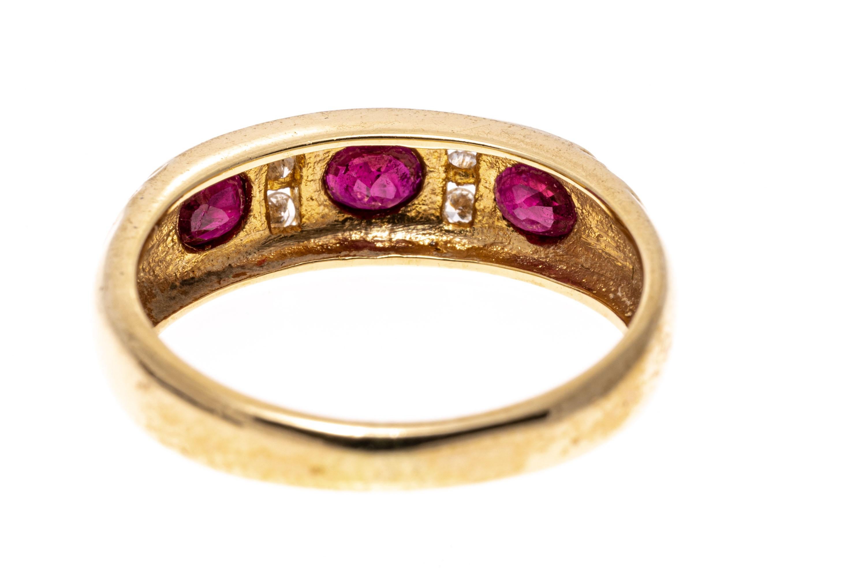 14k Yellow Gold Flush Set Ruby and Channel Diamond Band Ring In Good Condition For Sale In Southport, CT