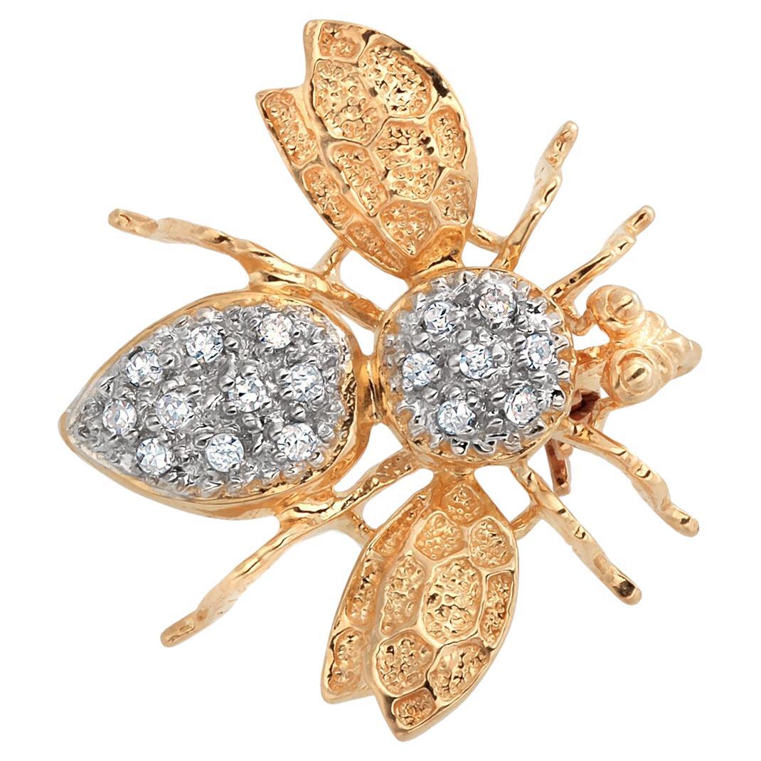 Broche Mosca de Oro Amarillo de 14K con Diamantes