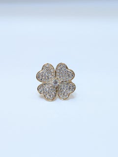 14K Yellow Gold Four Leaf Clover Cocktail Ring with 3.41ct in Diamonds