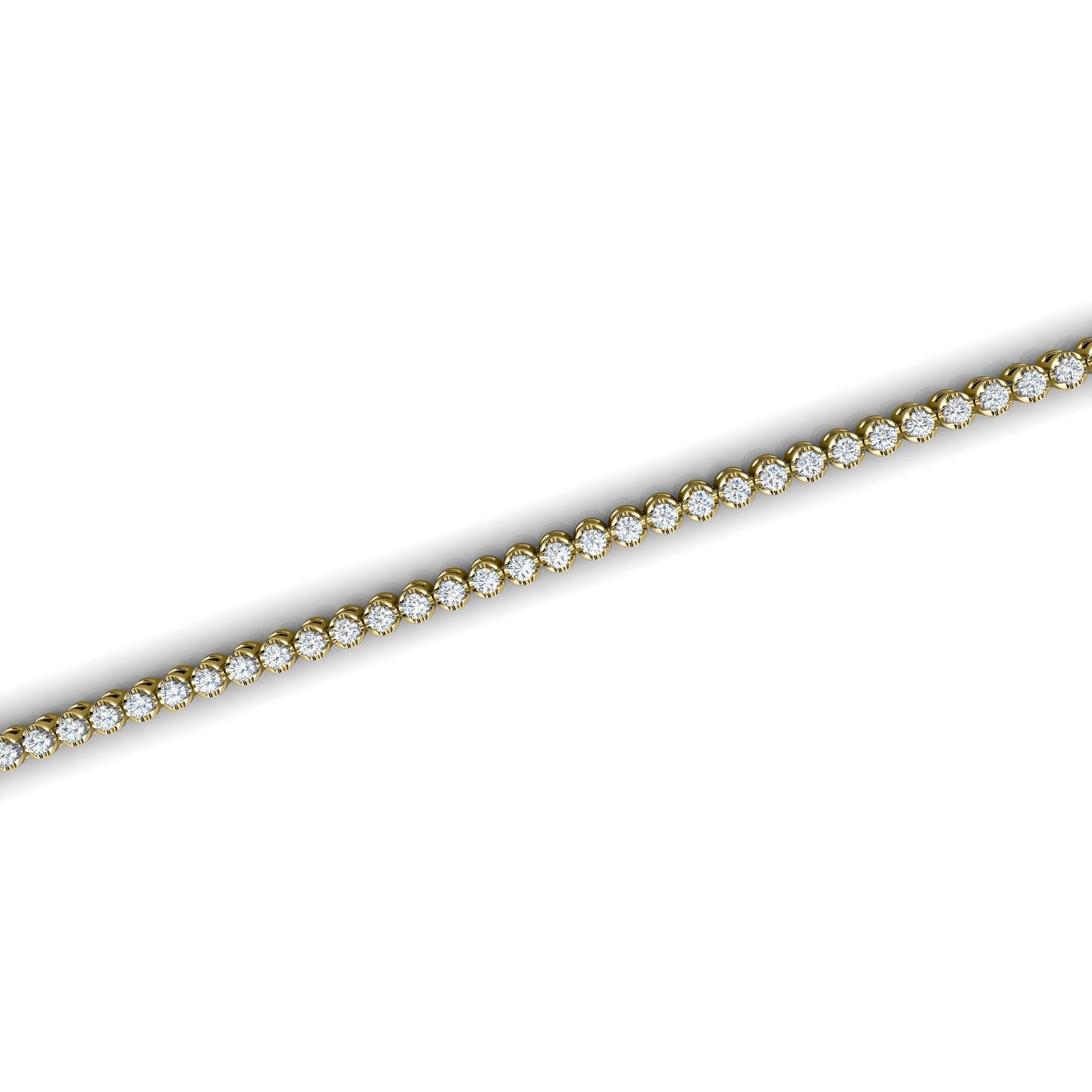 Taille ronde Bracelet tennis à quatre griffes en or jaune 14 carats avec diamants (1 ct. tw) en vente