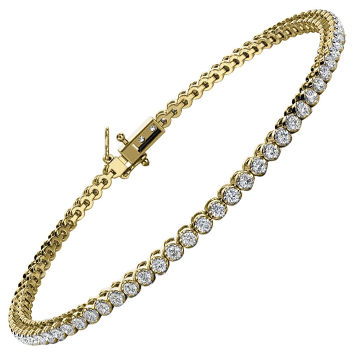 Bracelet tennis à quatre griffes en or jaune 14 carats avec diamants (1 ct. tw) en vente
