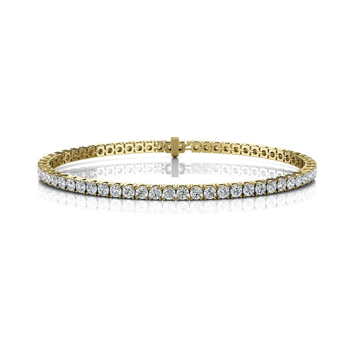 A timeless four prongs diamonds tennis bracelet. Experience the Difference!

Product details: 

Center Gemstone Type: NATURAL DIAMOND
Center Gemstone Color: WHITE
Center Gemstone Shape: ROUND
Center Diamond Carat Weight: 3
Metal: 14K Yellow