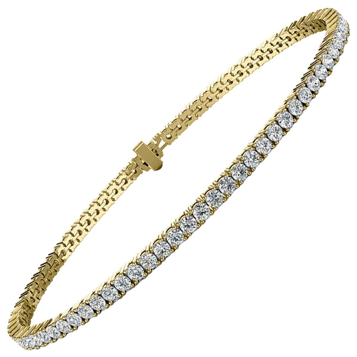Bracelet tennis à quatre griffes en or jaune 14 carats avec diamants 3 carats