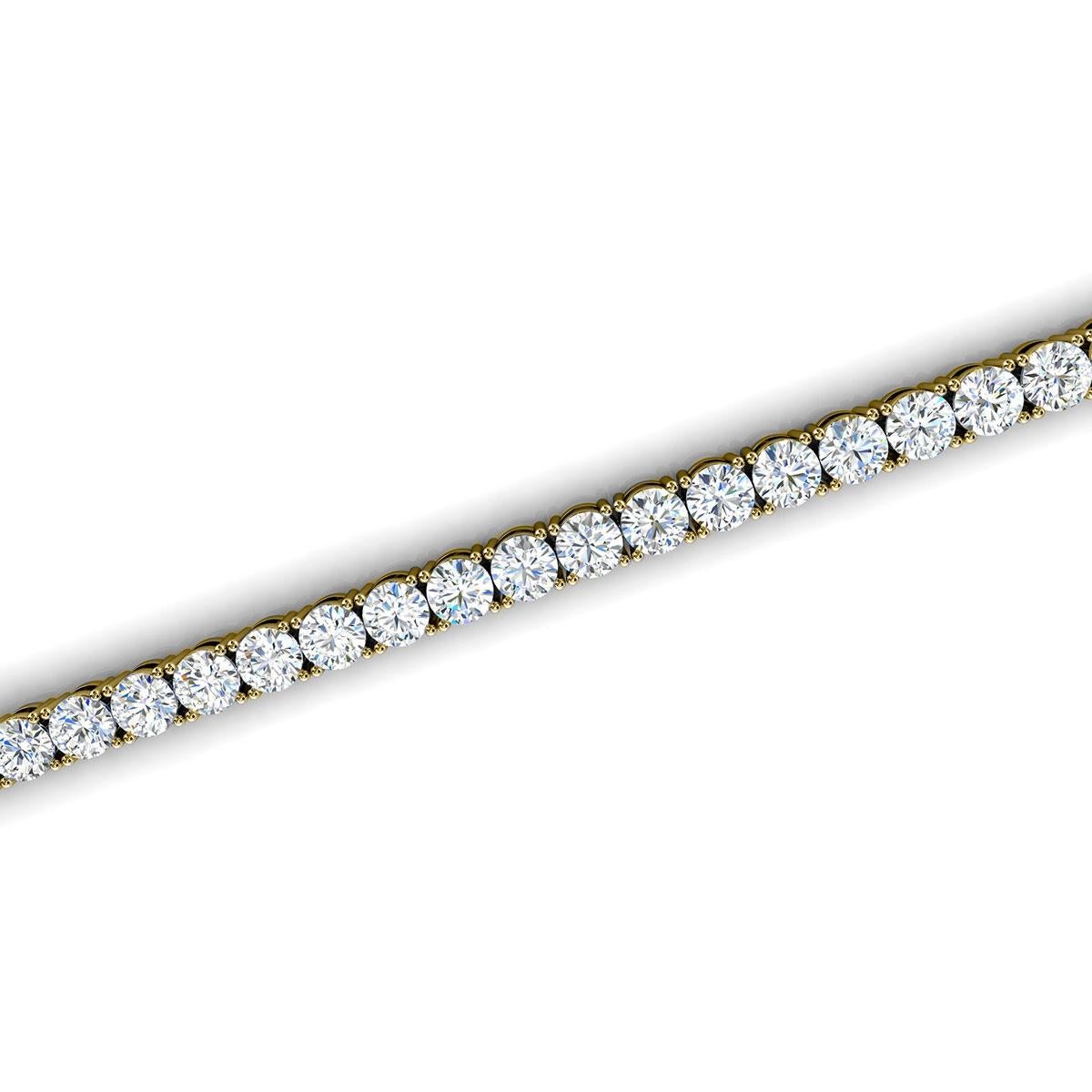 Taille ronde Bracelet tennis à quatre griffes en or jaune 14 carats avec diamants 8 carats poids total en vente