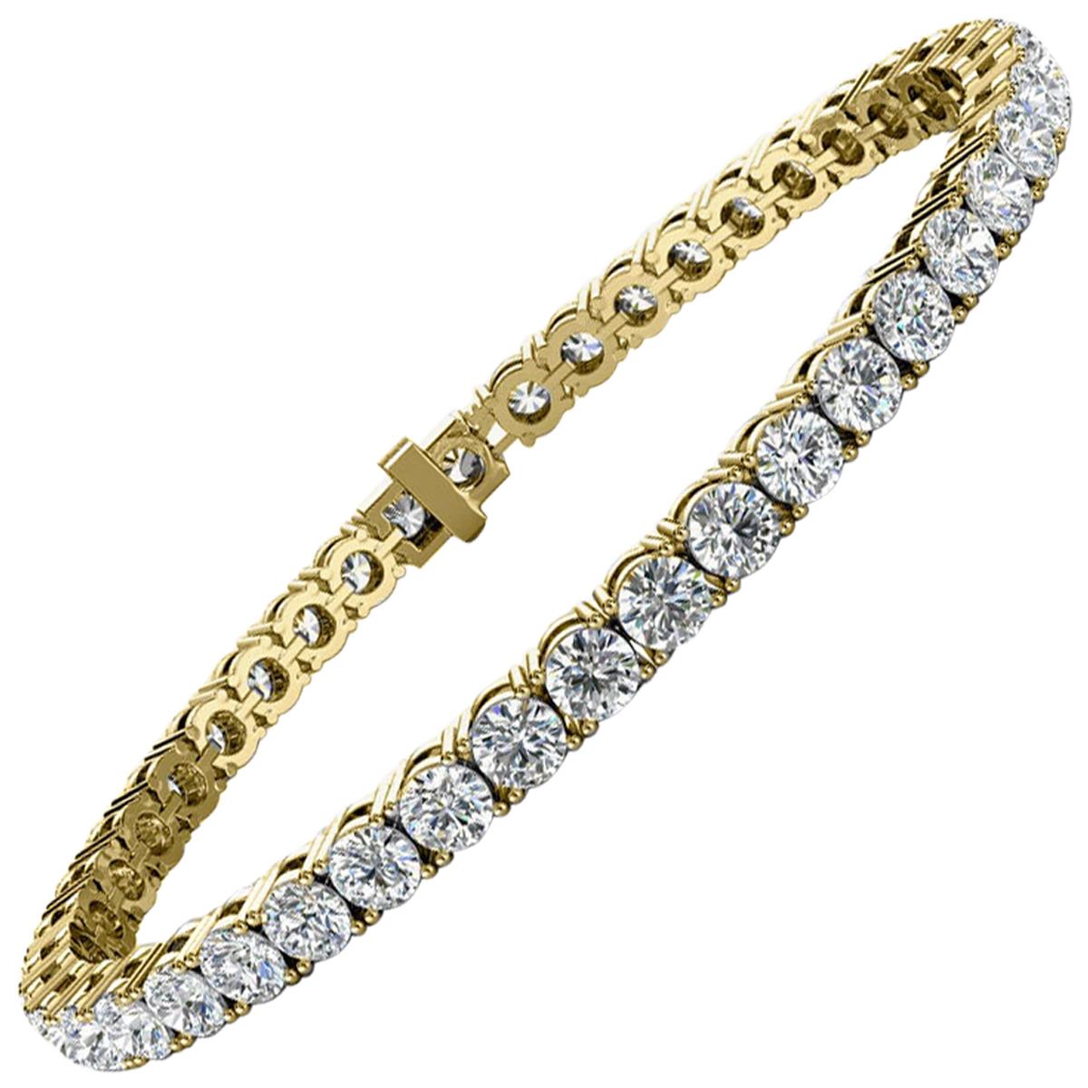 14k Yellow Gold Four Prongs Diamond Tennis Bracelet '8 Ct .tw' For Sale