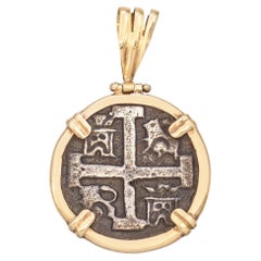 14k Yellow Gold Frame Silver Atocha Shipwreck Coin Pendant