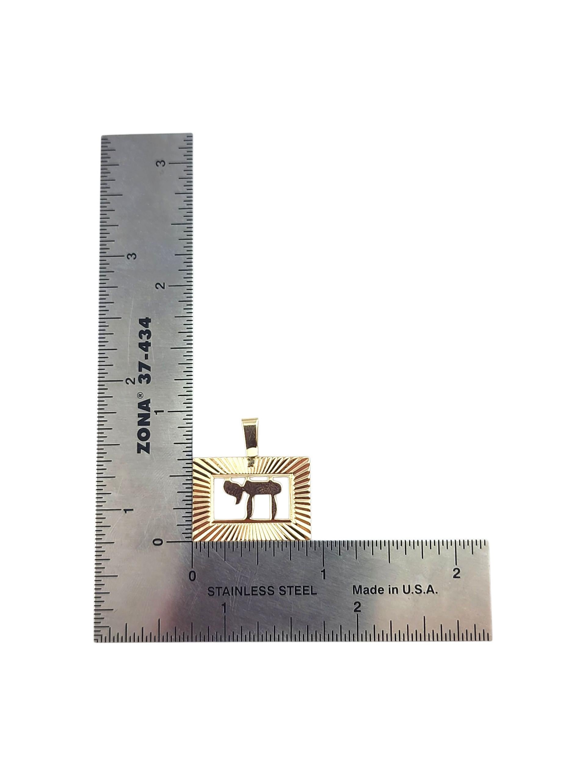 14K Yellow Gold Framed Chai Pendant #21986 For Sale 1
