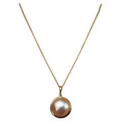 14K Yellow Gold Framed Mabe Pearl Slider Necklace 18"