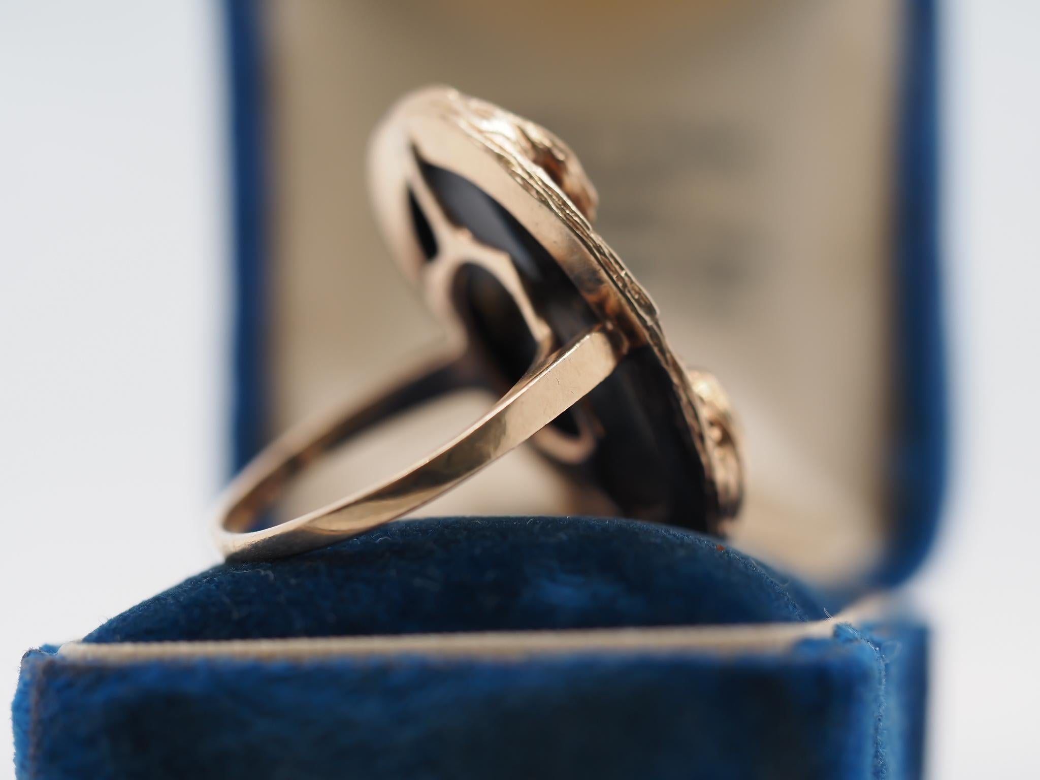 14K Yellow Gold FRANCE floral enamel ring For Sale 1