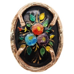 14K Yellow Gold FRANCE floral enamel ring