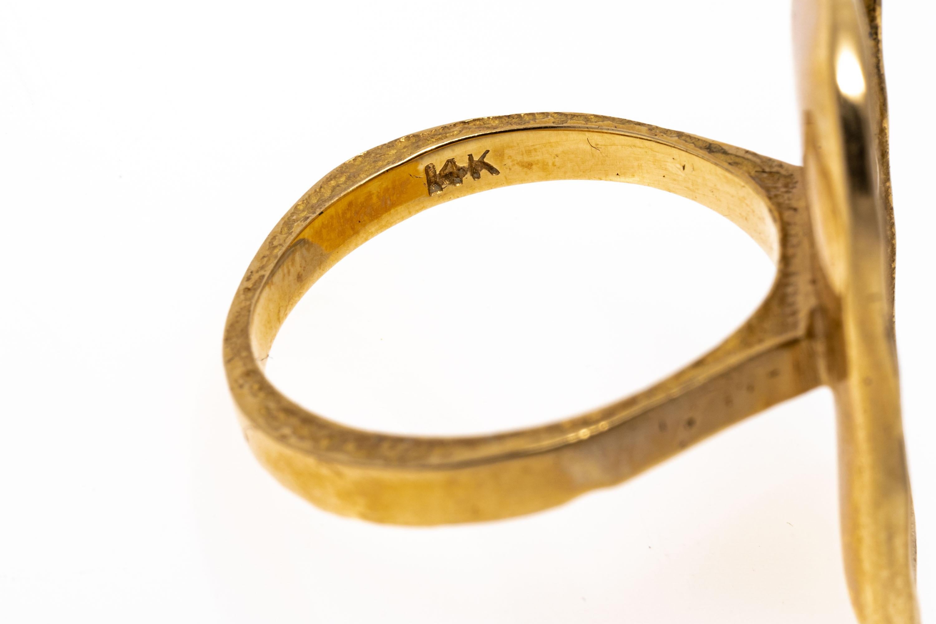 Women's 14k Yellow Gold Free Form Rectangular Line Drawn Taurus Ring For Sale