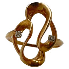 14K Yellow Gold Free-Form Two-Diamond Prong-Set Band Ring - Size 6.75