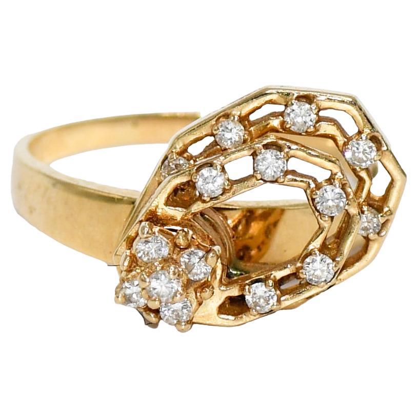 14K Yellow Gold Free Spinning Diamond Cocktail Ring, 5.8gr For Sale