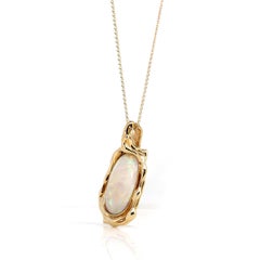 14k Yellow Gold Freeform Australian White Opal Bezel Set Necklace