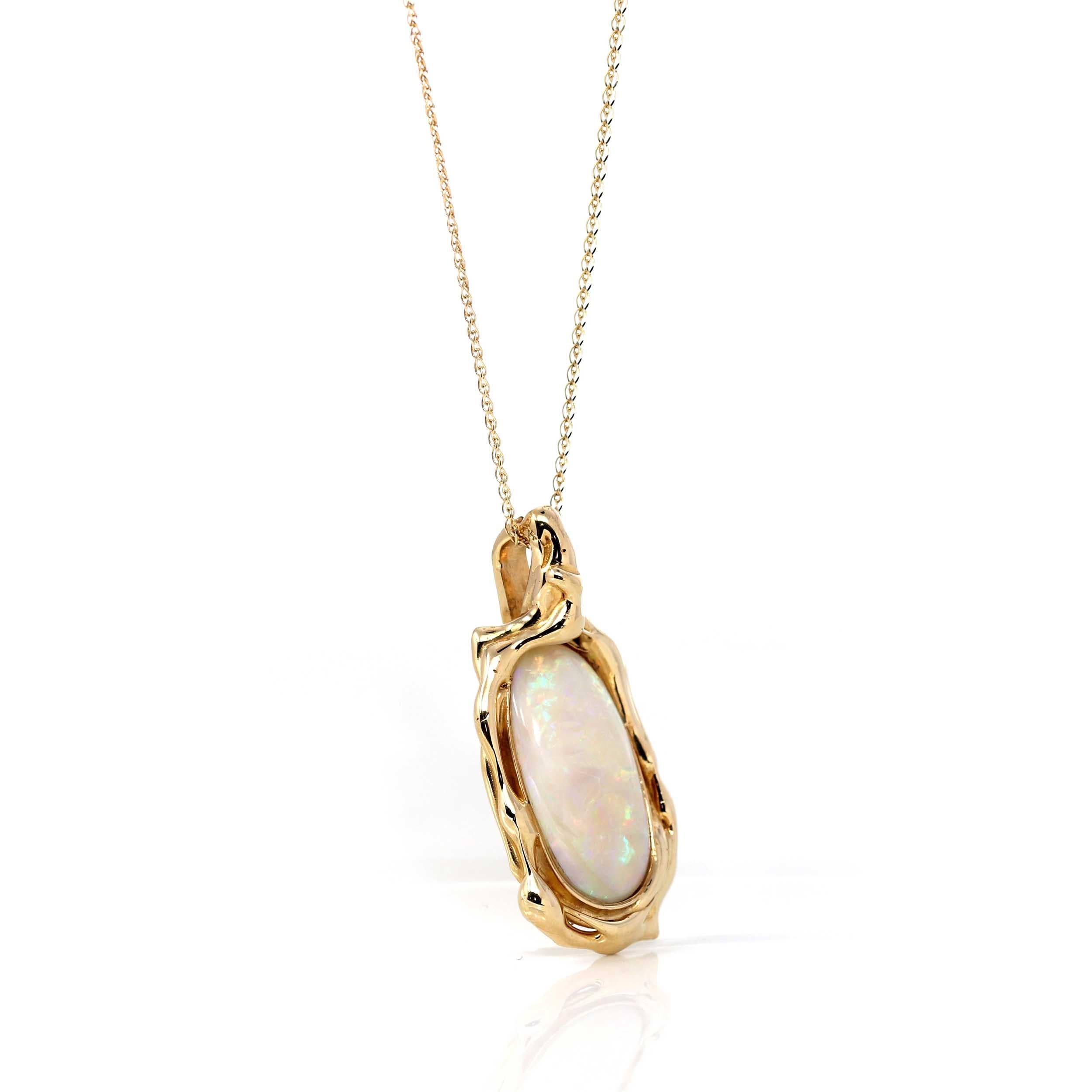 Artista Collana in oro giallo 14k con castone a forma libera di opale bianco australiano in vendita