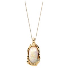 14k Yellow Gold Freeform Australian White Opal Bezel Set Necklace