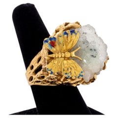 14K Yellow Gold Freeform Clear Druzy Quartz Ring