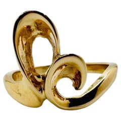 14K Yellow Gold Freeform Minimalist Ring, Size 6.5, Art Deco Style