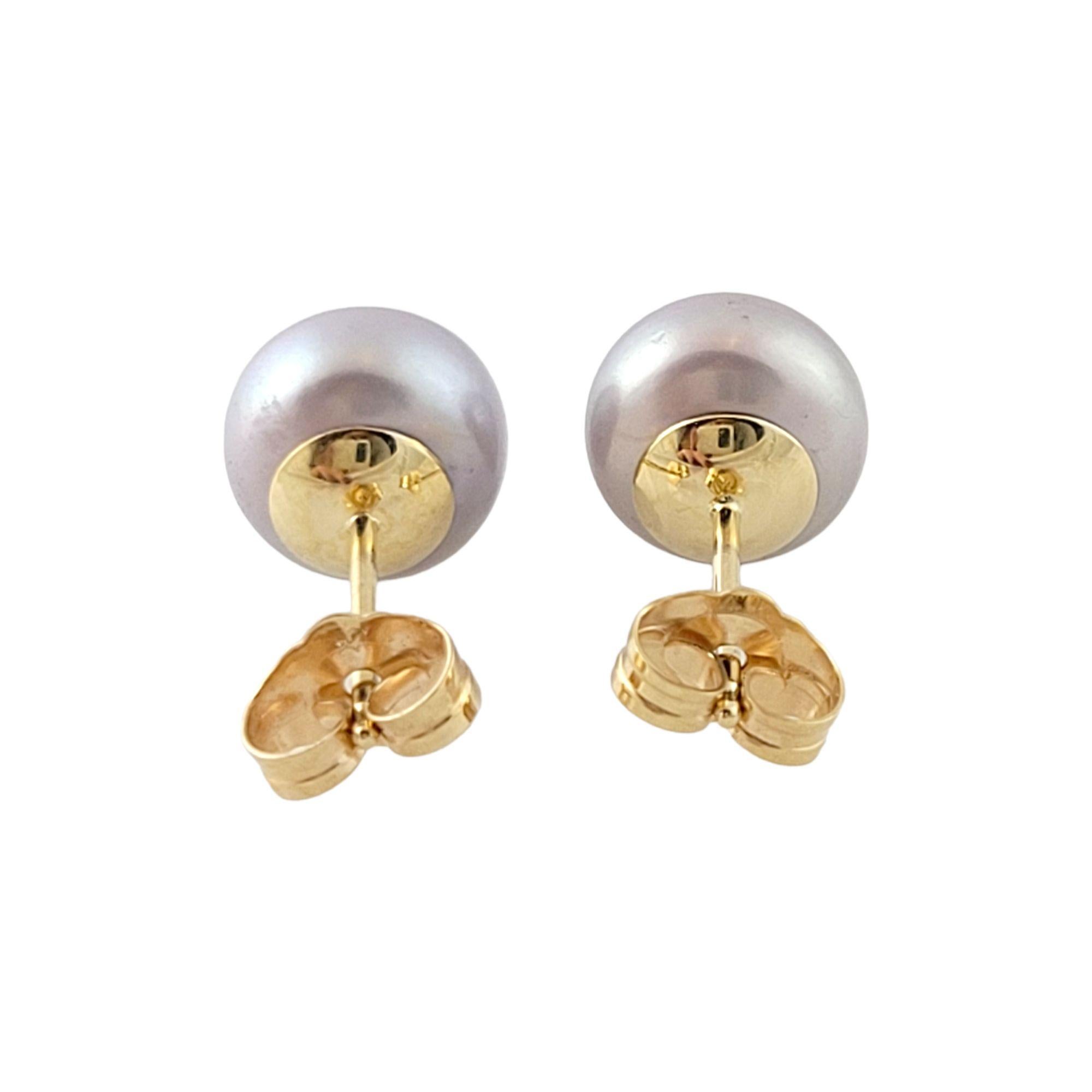 Round Cut 14K Yellow Gold Freshwater Black Pearl Studs #13581 For Sale