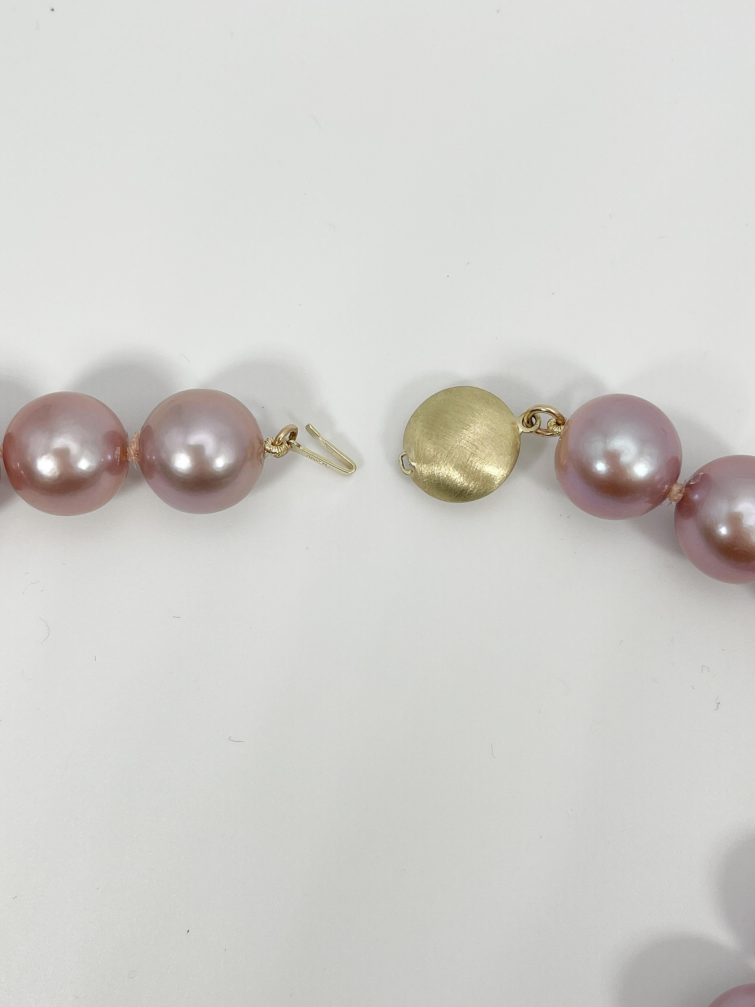 Women's 14K Yellow Gold Freshwater Edison Natural Pink Pearl Necklace For Sale